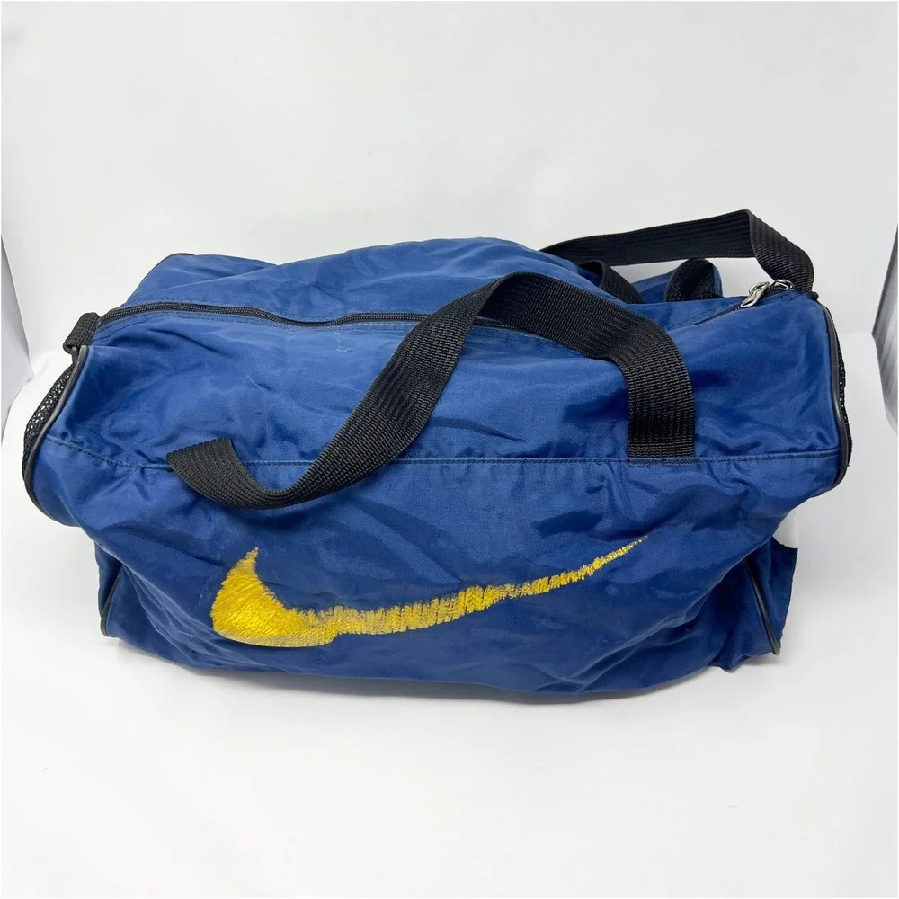 Vintage Nike Duffel Bag Blue Yellow Embroidered Swoosh 90s Gym Travel Bag Defect